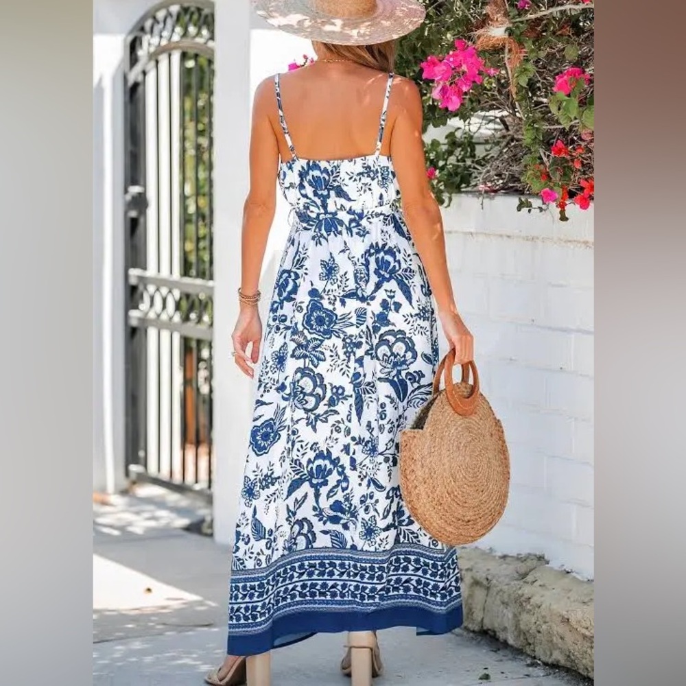 Cupshe Blue and White Floral Maxi Dress - Picture 2 of 7